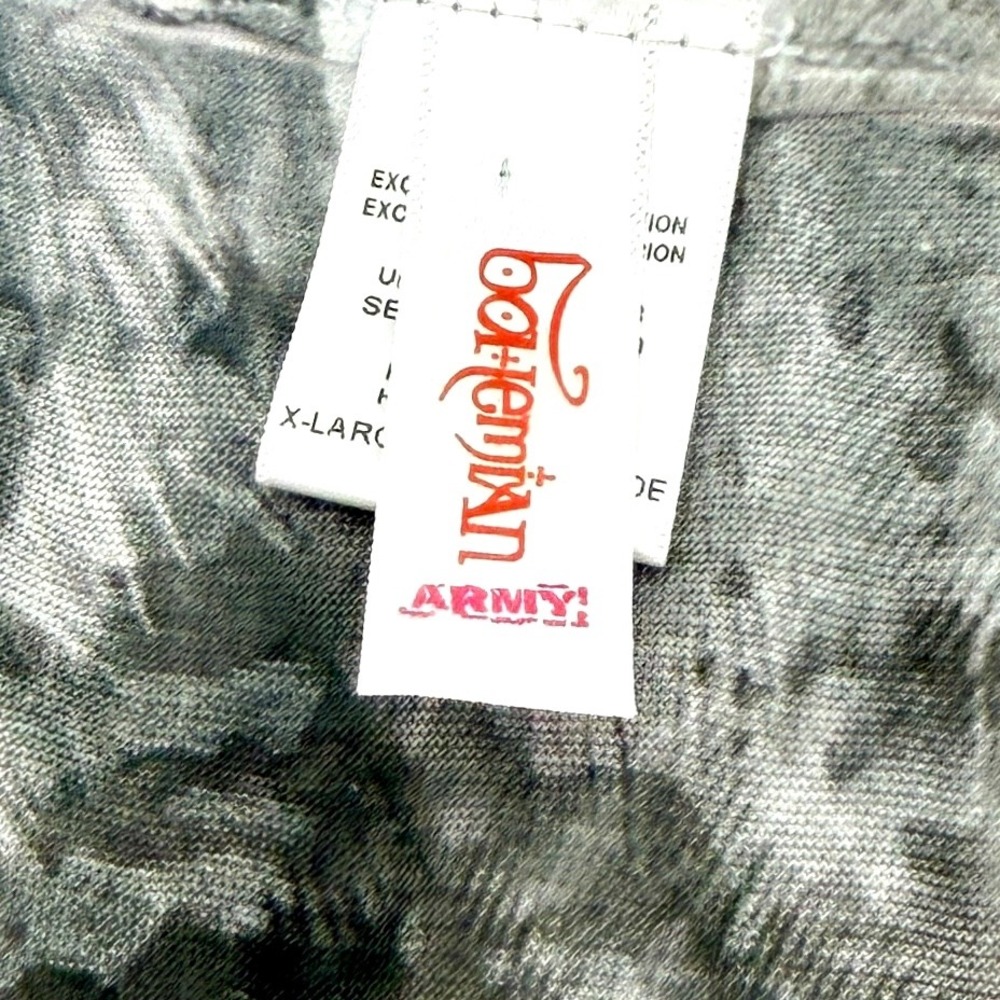 Y2K Bohemian Army Womens XL Feather Print Rhinestone Short Sleeve Top Blue Grey - Picture 4 of 8